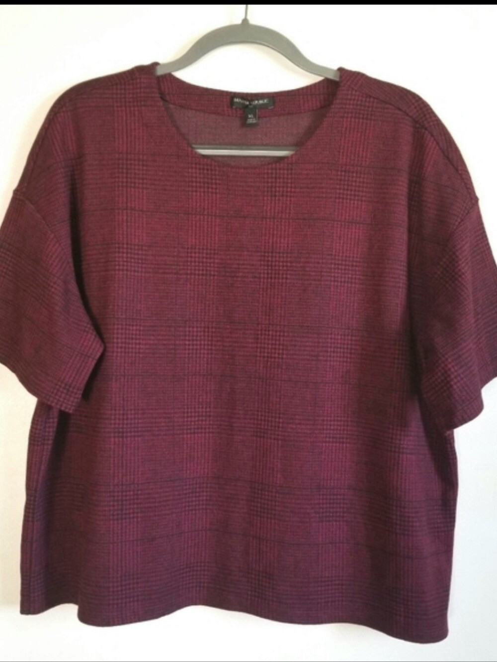 Banana Republic Maroon Black Plaid Boxy Top XL